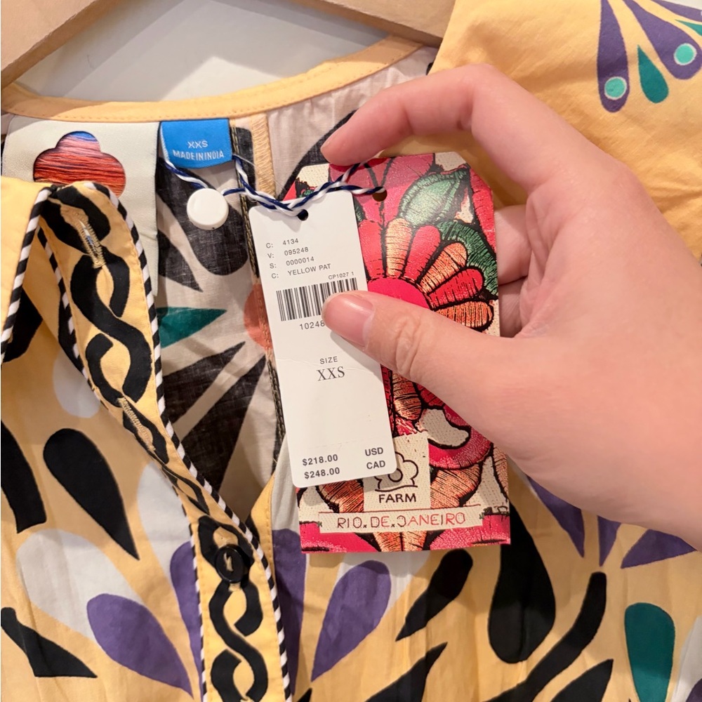 NWT $218 Farm Rio x Anthropologie Puff-Sleeve Printed Romper XXS - Picture 8 of 12